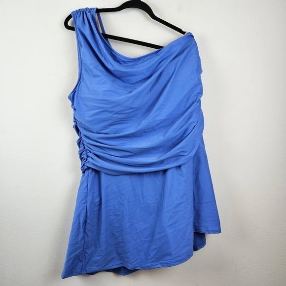 J. Crew Plus Ruched one-shoulder swim dress in Sail blue Size 24 - Picture 2 of 8